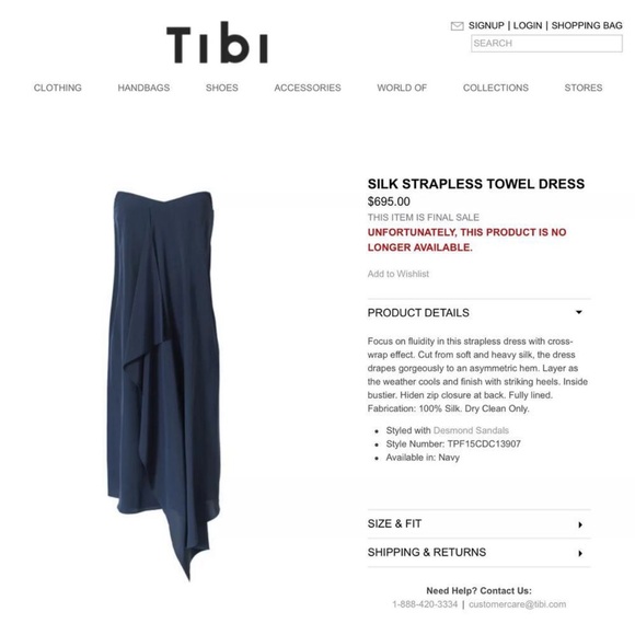 Tibi Silk Strapless Towel Dress in Navy - Picture 2 of 11
